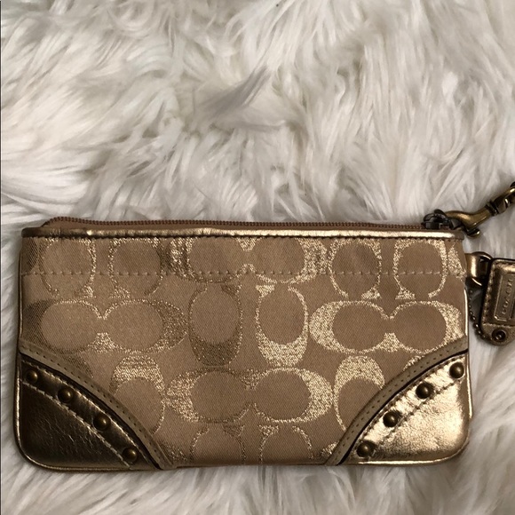 Coach Monogram Gold Metallic Wristlet - Picture 3 of 8